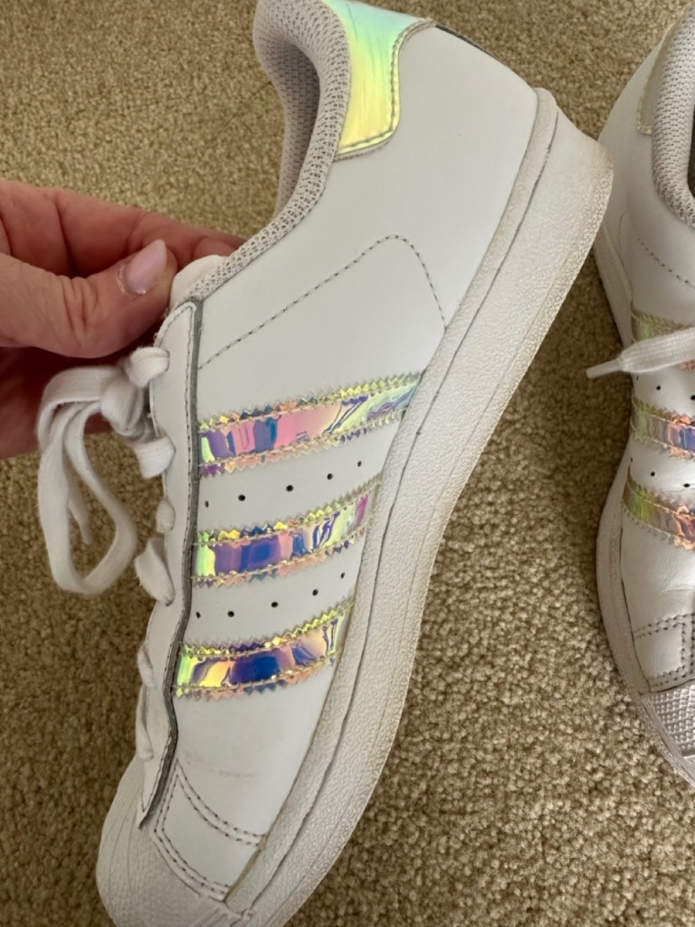 Adidas superstar iridescent stripe size girls 5 or womens 7